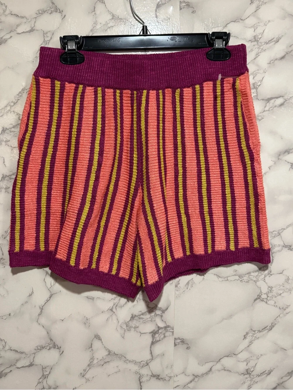 NEW Free People Beach Penny Striped Knit Shorts - Pink & Purple XS